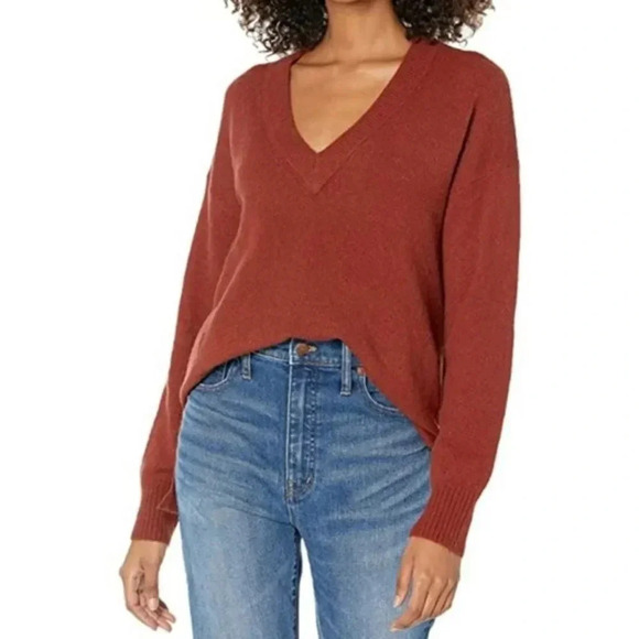 Madewell Bartlett V-Neck Pullover Sweater in Coziest Yarn Oversized Maro… - Picture 1 of 14